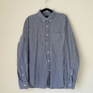 J‎ Crew Shirt Mens XL Navy Button Down Gingham Plaid Long Sleeve Classic Preppy